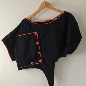 Black Asymmetrical Top with Red Accents